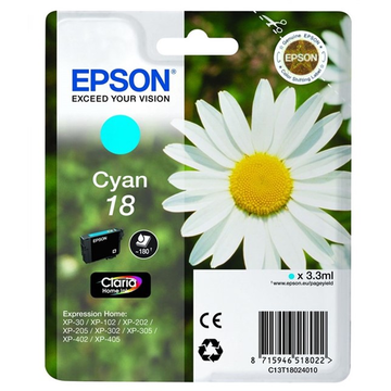 Epson 18 (T1802) inktpatroon cyaan (Origineel) 3,4 ml 180 pag 