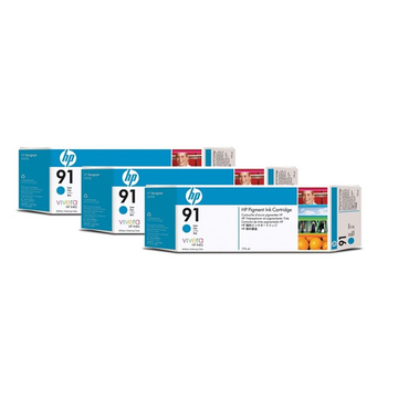 HP 91 (C9483A) inktpatroon cyaan 3pak (Origineel) 3 x 775 ml 